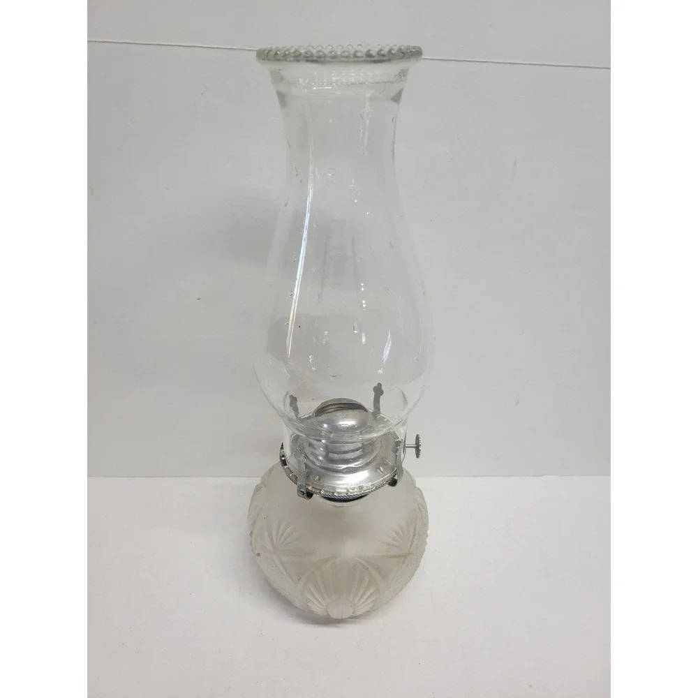 Vtg Frosted‎ Glass Oil Lamp Starburst Pattern Model No 288 Clear Chimney 12.5in